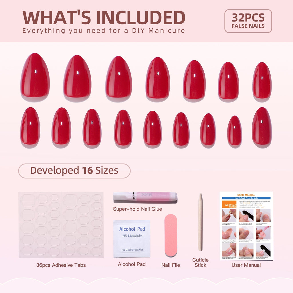 Gel Press On Nails 16 Sizes-32 Pcs Kit X004NEJ49X