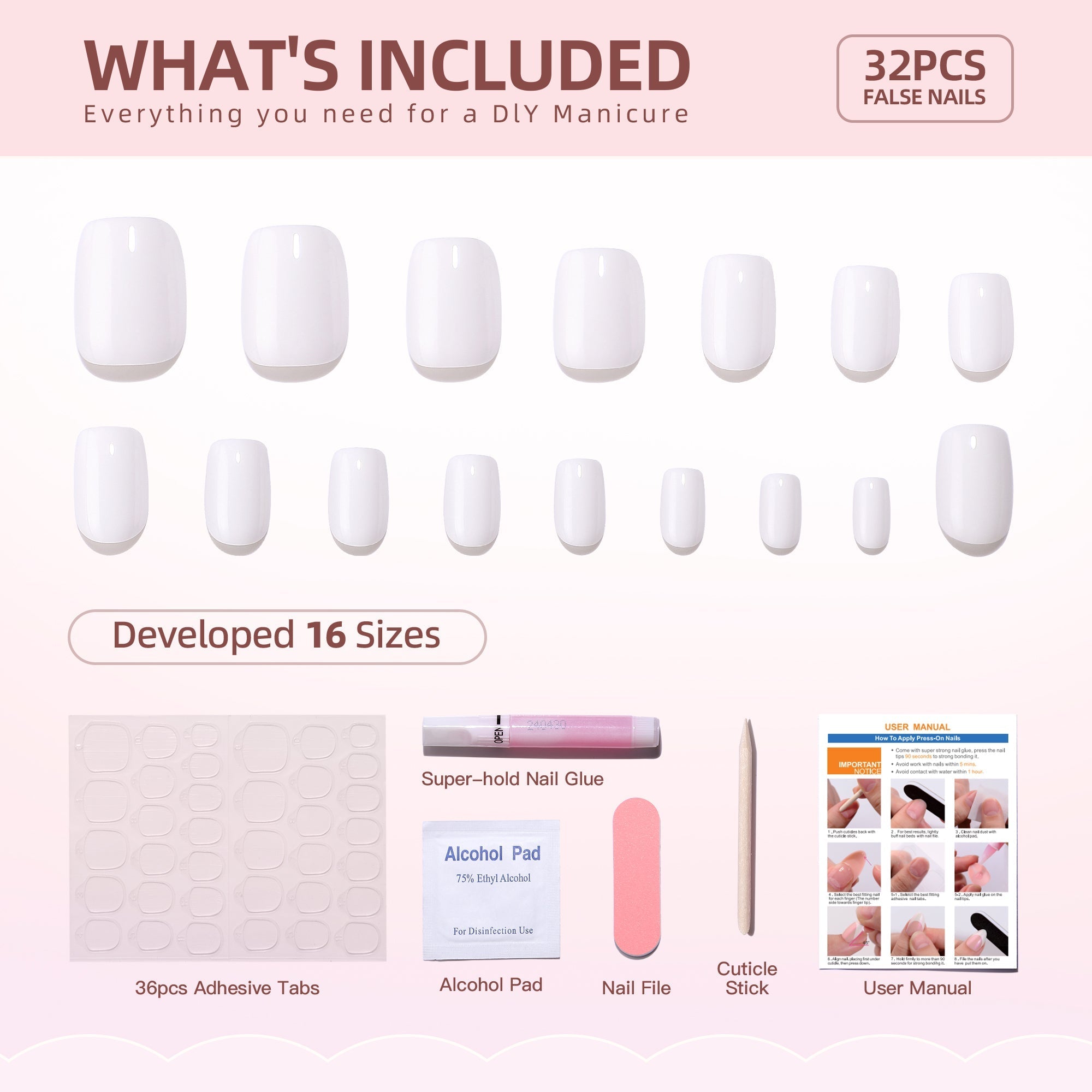Gel Press On Nails 16 Sizes-32 Pcs Kit X004BGWW51