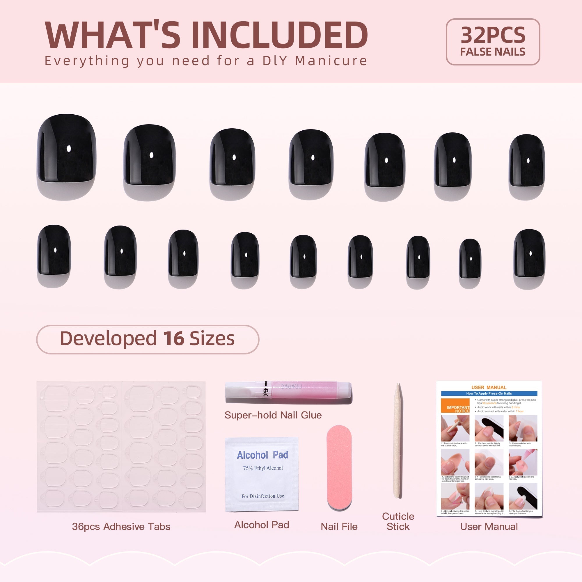 Gel Press On Nails 16 Sizes-32 Pcs Kit H001SH-4