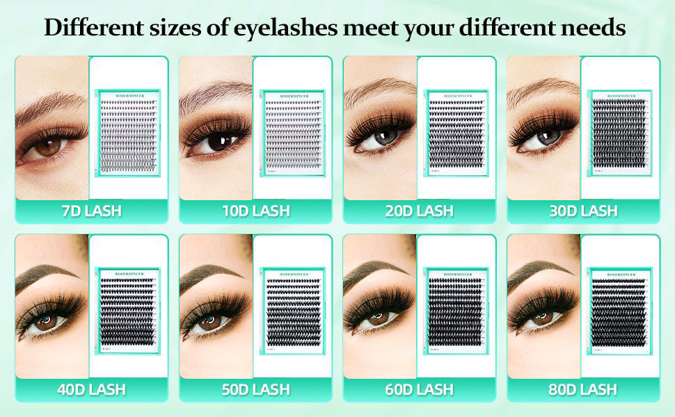 BODERMINCER 20D D Curl 240pcs 8-10-12-14-16mm Mixed Lash Kit With Bond &Seal and Tweezers Black Handmade False Eyelashes Natural Long Individual Eyelashes Extension Fake Lashes Makeup Beauty Cosmetic