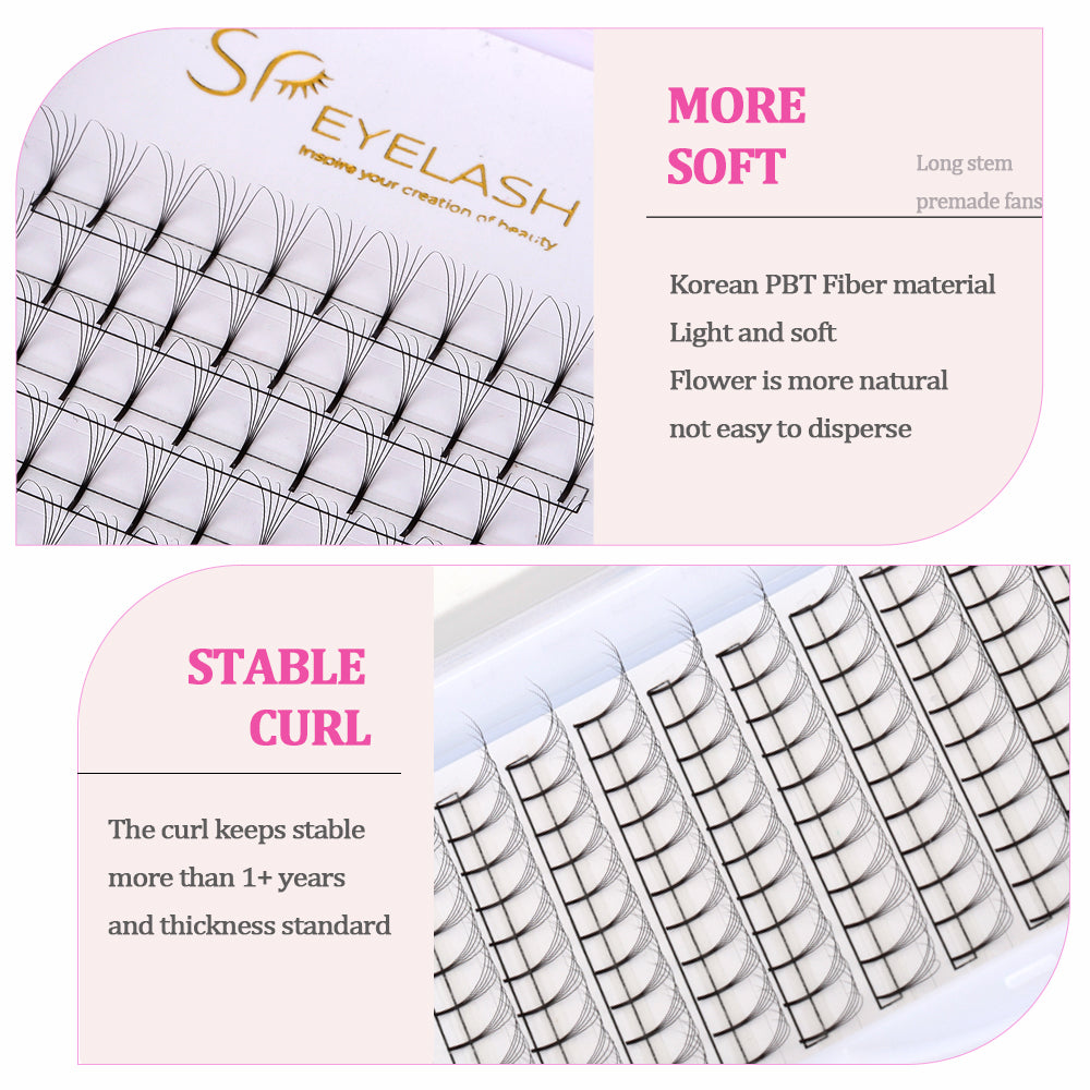 Premade Long Stem Fan Lashes 10D