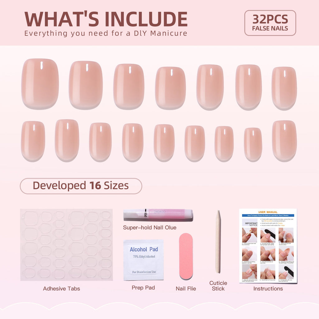 Gel Press On Nails 16 Sizes-32 Pcs Kit A445