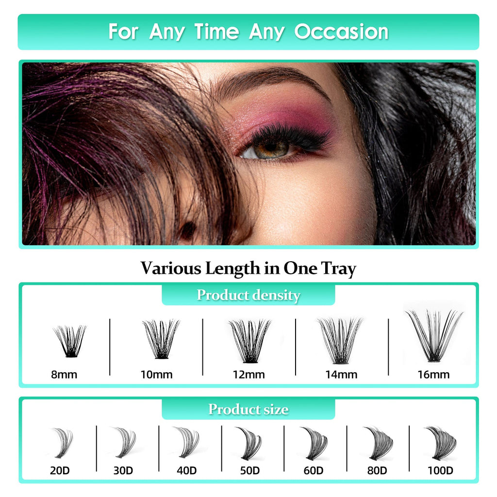 BODERMINCER 20D D Curl 240pcs 8-10-12-14-16mm Mixed Lash Kit With Bond &Seal and Tweezers Black Handmade False Eyelashes Natural Long Individual Eyelashes Extension Fake Lashes Makeup Beauty Cosmetic