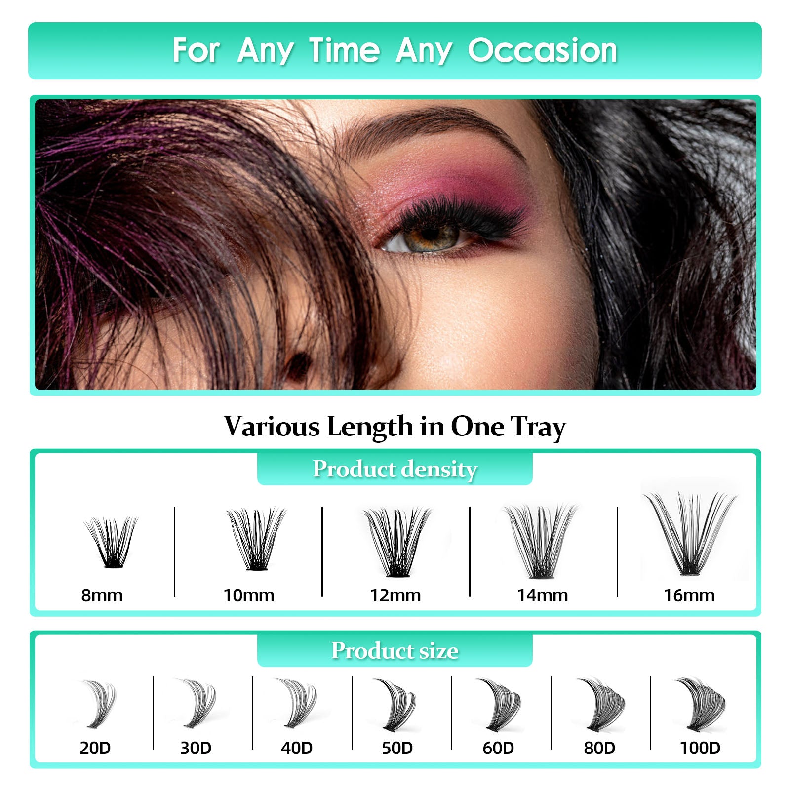 BODERMINCER 20D D Curl 240pcs 8-10-12-14-16mm Mixed Lash Kit With Bond &Seal and Tweezers Black Handmade False Eyelashes Natural Long Individual Eyelashes Extension Fake Lashes Makeup Beauty Cosmetic