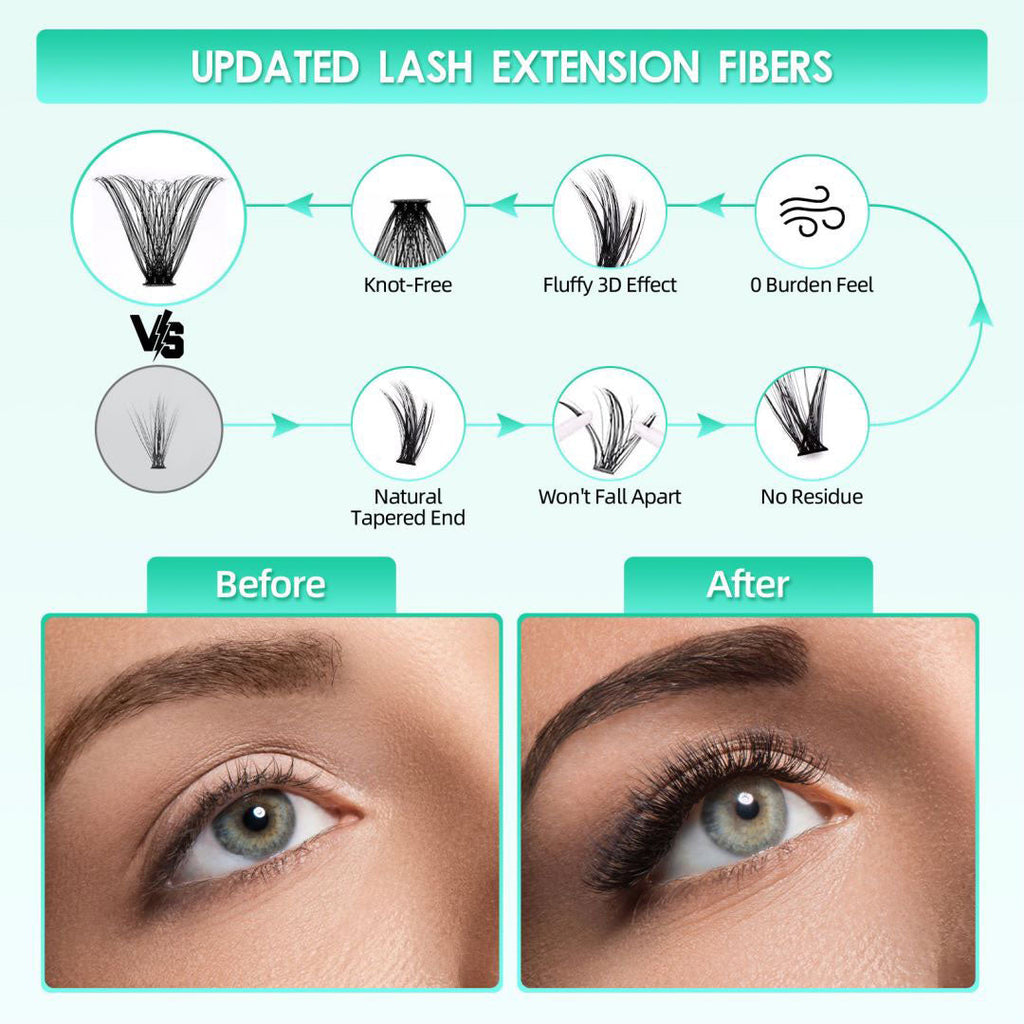 BODERMINCER 20D D Curl 240pcs 8-10-12-14-16mm Mixed Lash Kit With Bond &Seal and Tweezers Black Handmade False Eyelashes Natural Long Individual Eyelashes Extension Fake Lashes Makeup Beauty Cosmetic