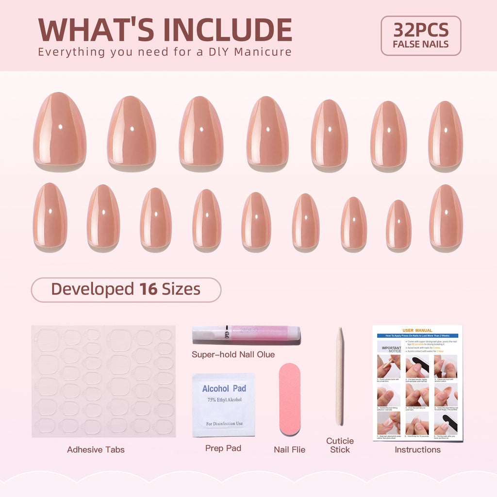 Gel Press On Nails 16 Sizes-32 Pcs Kit XNQC123
