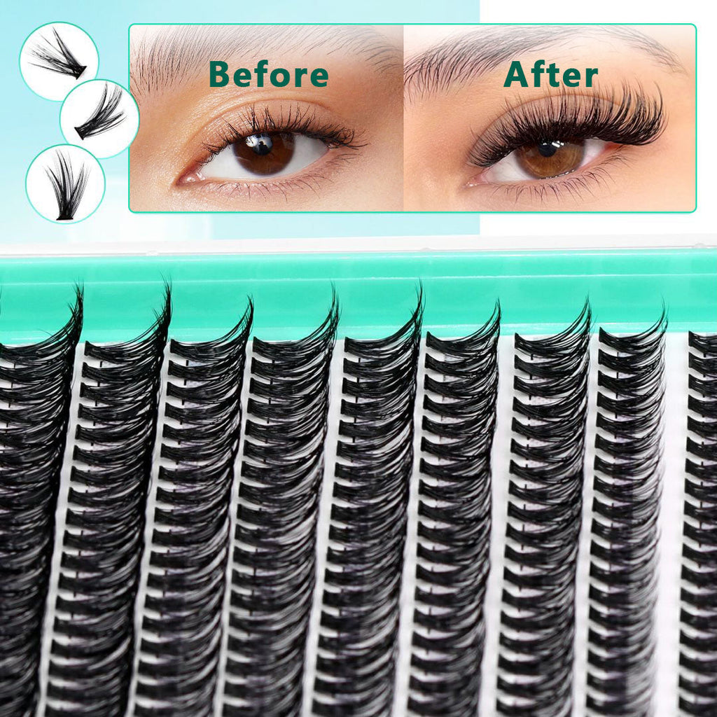 BODERMINCER 20D D Curl 240pcs 8-10-12-14-16mm Mixed Lash Kit With Bond &Seal and Tweezers Black Handmade False Eyelashes Natural Long Individual Eyelashes Extension Fake Lashes Makeup Beauty Cosmetic