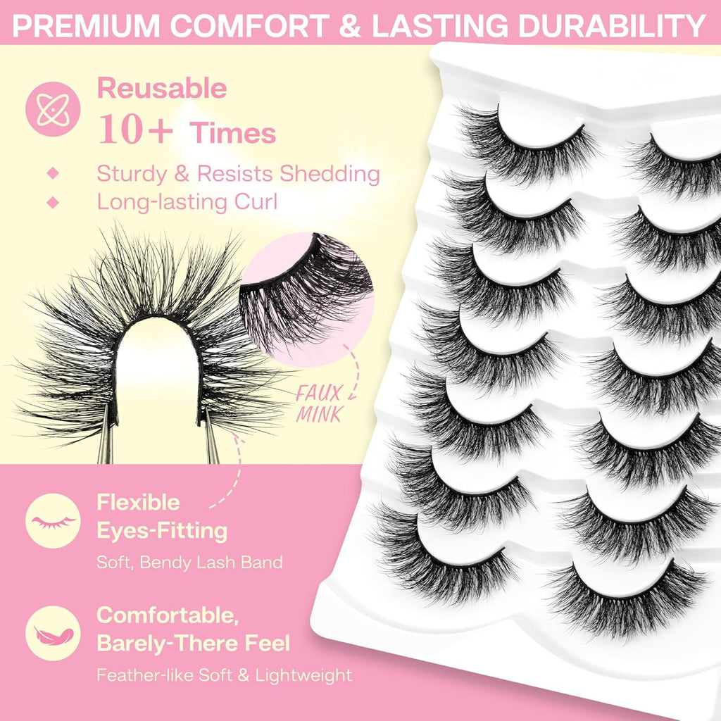 CALAILIS 7pairs/box False Eyelashes - Wispy 3D Fluffy Soft Reusable Strip Lashes