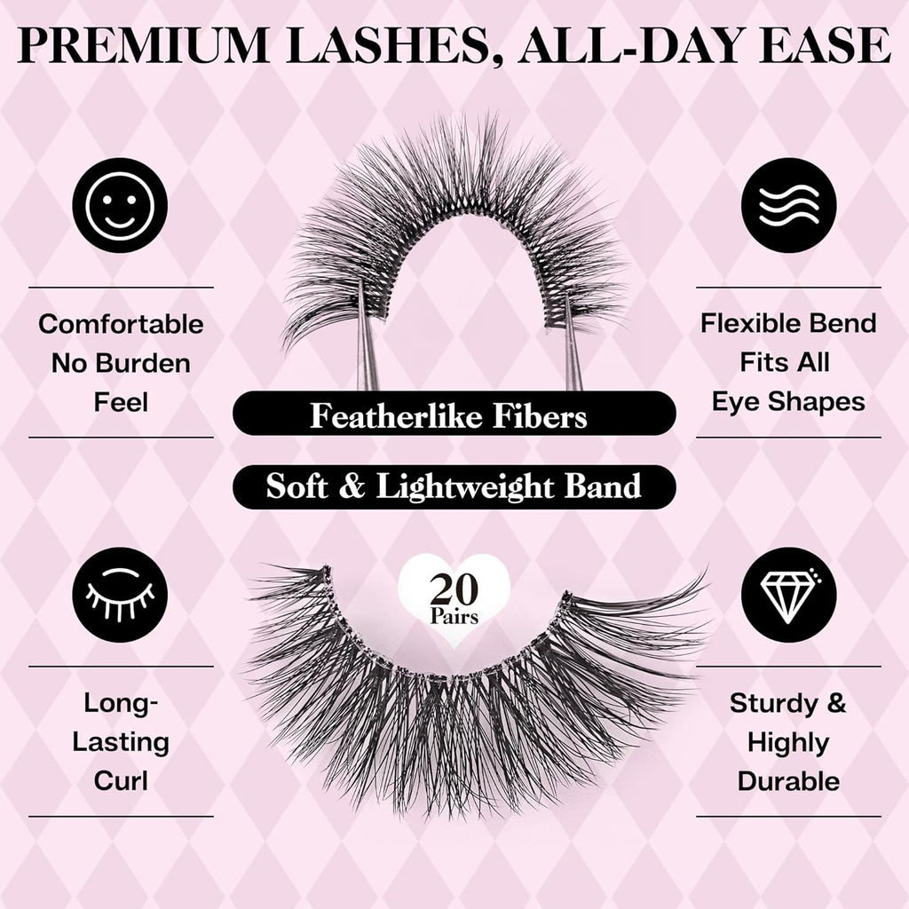 CALAILIS False Eyelashes Natural Look Fake Lashes 20 Pairs 4 Styles Wispy Fluffy False Lashes