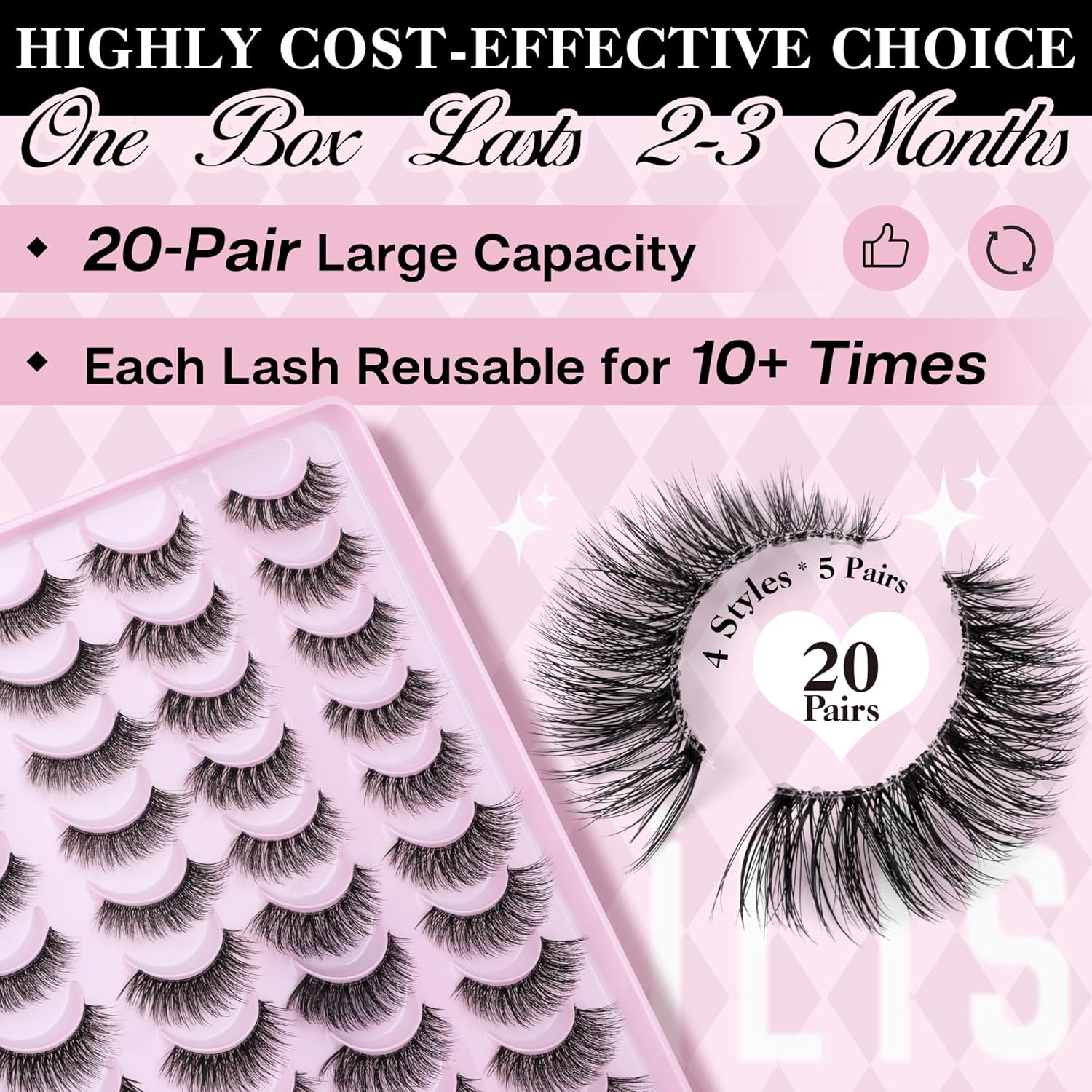 CALAILIS False Eyelashes Natural Look Fake Lashes 20 Pairs 4 Styles Wispy Fluffy False Lashes