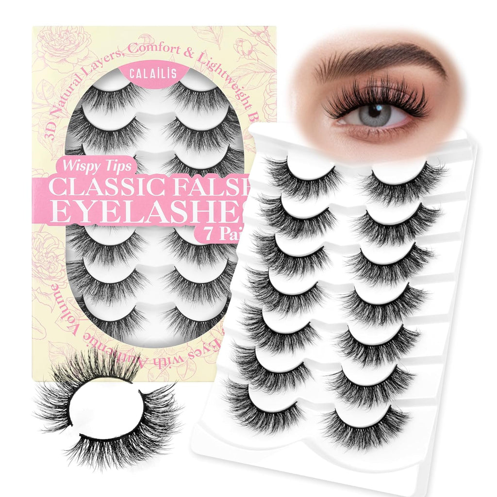 CALAILIS 7pairs/box False Eyelashes - Wispy 3D Fluffy Soft Reusable Strip Lashes