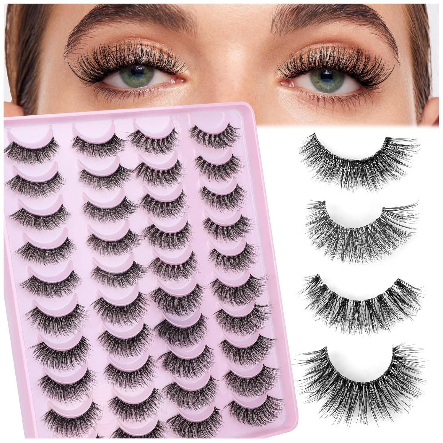 CALAILIS False Eyelashes Natural Look Fake Lashes 20 Pairs 4 Styles Wispy Fluffy False Lashes