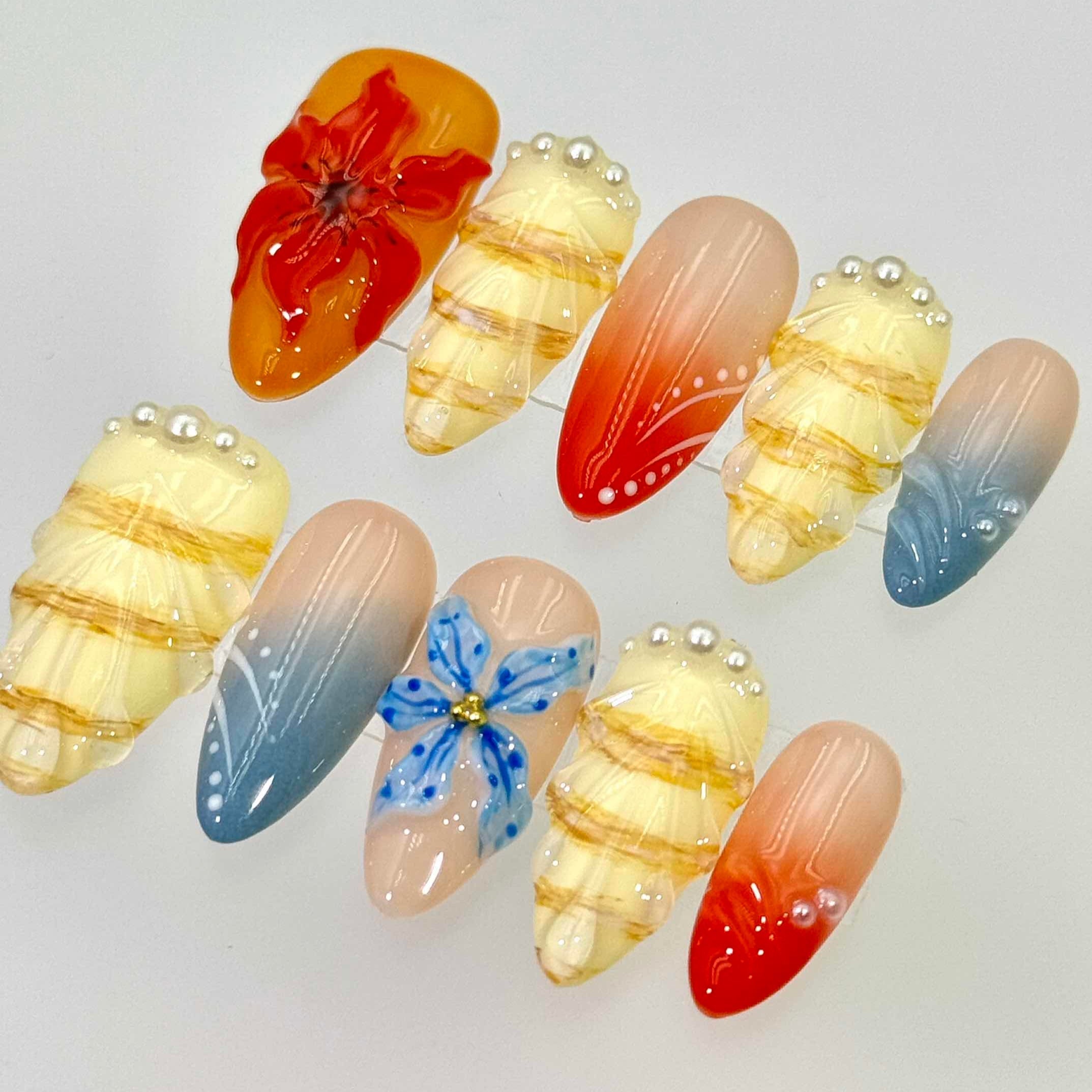 10 PCS/Set Handmade Salon-Grade Gel Press-On Nails AW1049