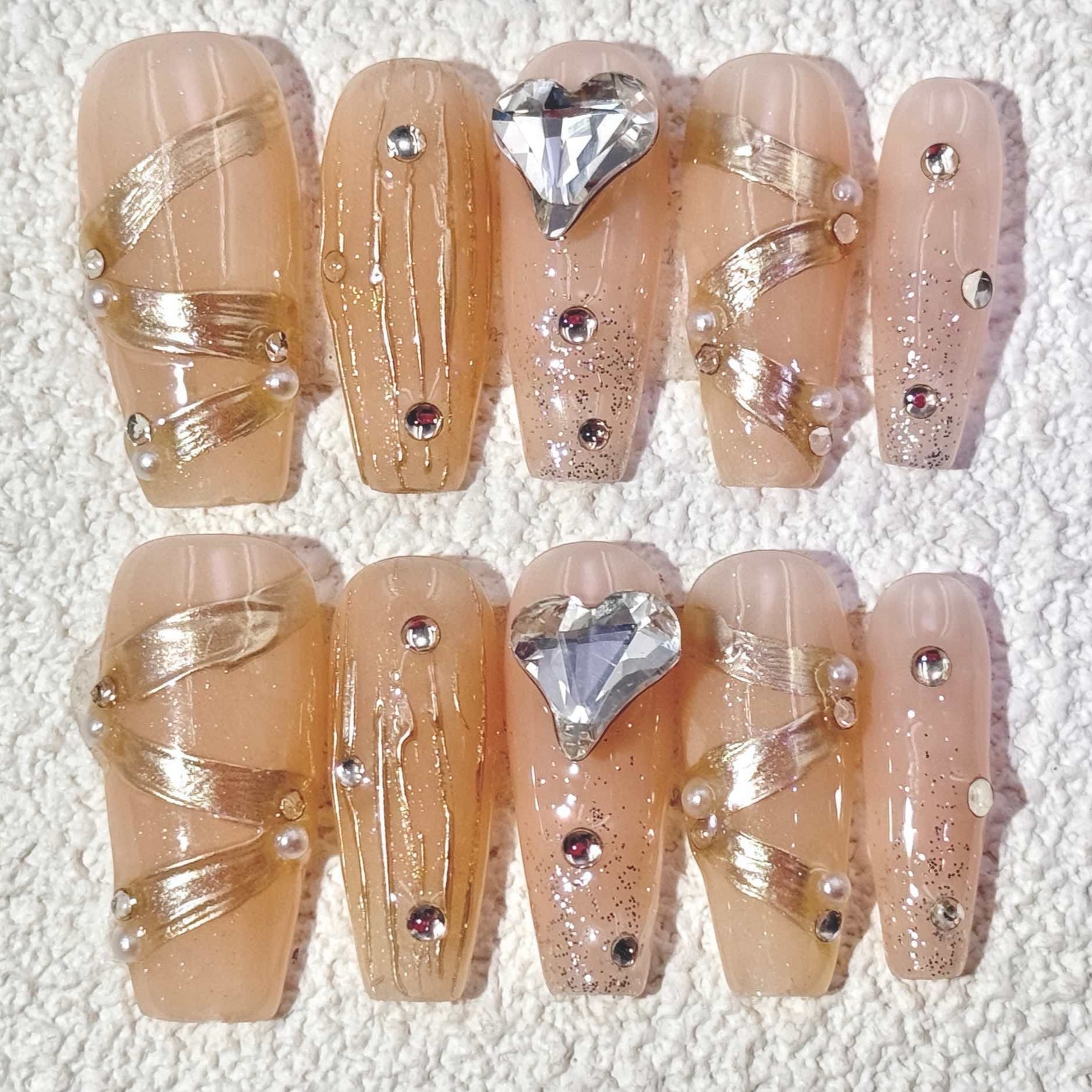 10 PCS/Set Handmade Salon-Grade Gel Press-On Nails AW1191