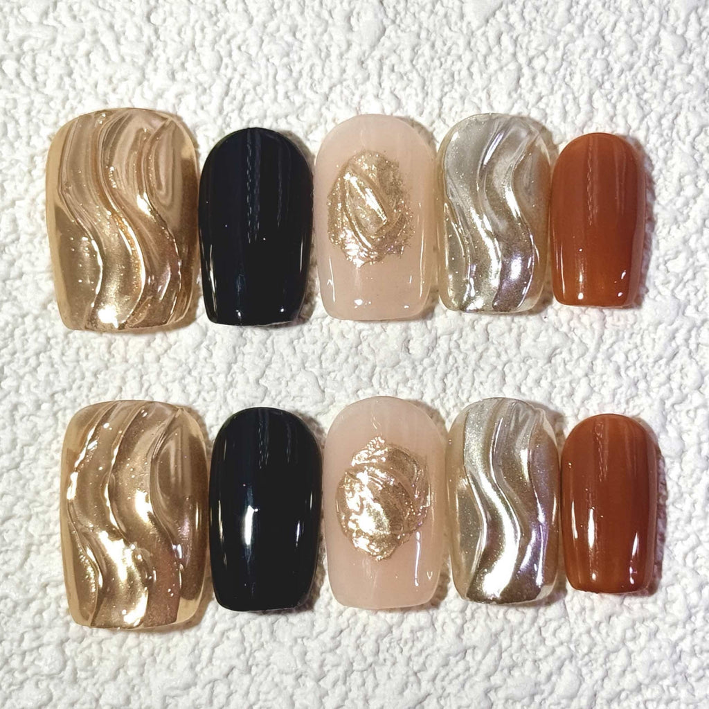 10 PCS/Set Handmade Salon-Grade Gel Press-On Nails AX1011