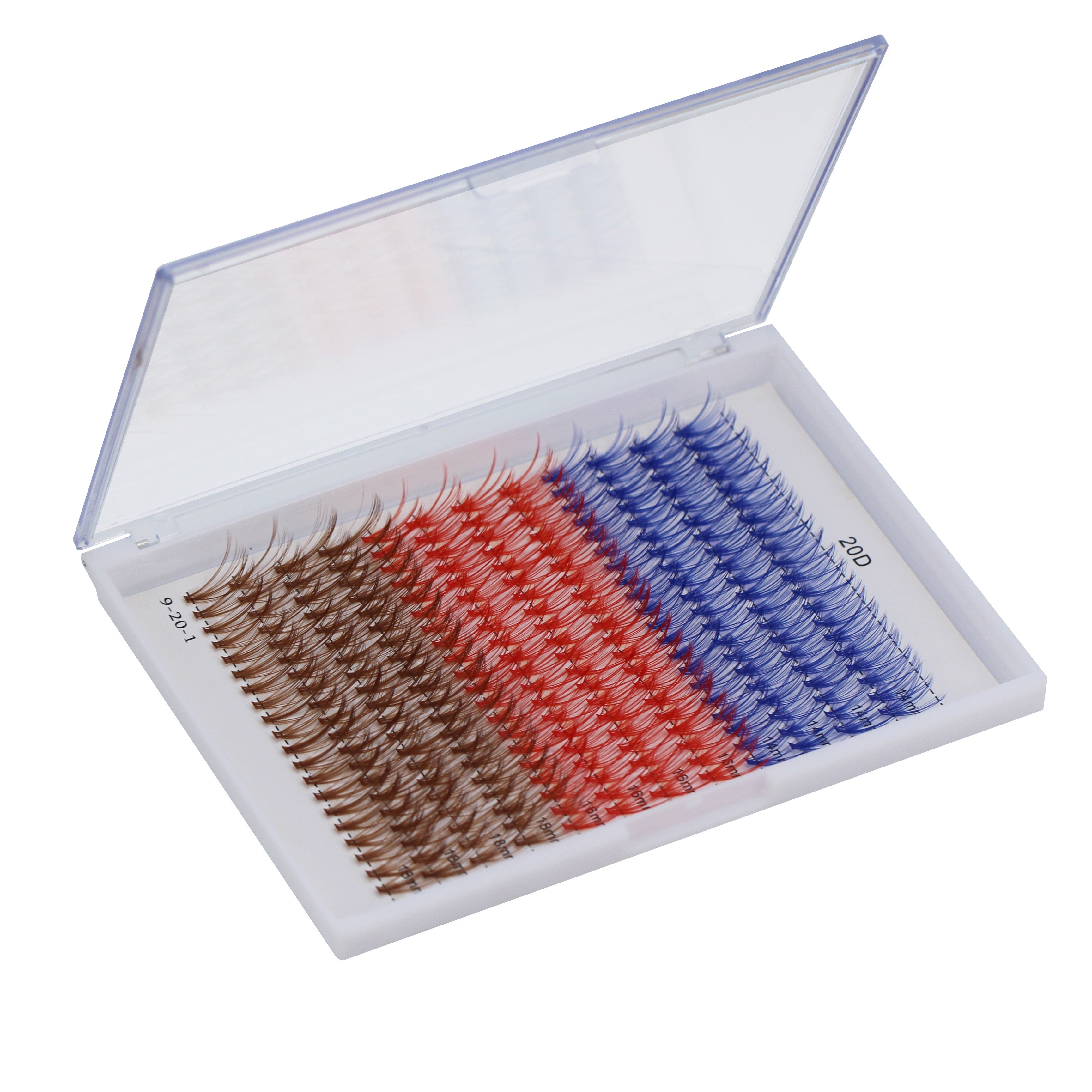 Bodermincer  20D# Color Blue+Red+Brown Mixed 14-16-18mm Mixed per Pack C Curl/D Curl/DD Culr 12 Rows 240pcs Natural Extensions Wispy Individual False Eyelashes Lash Clusters Lash Cluster Extensions