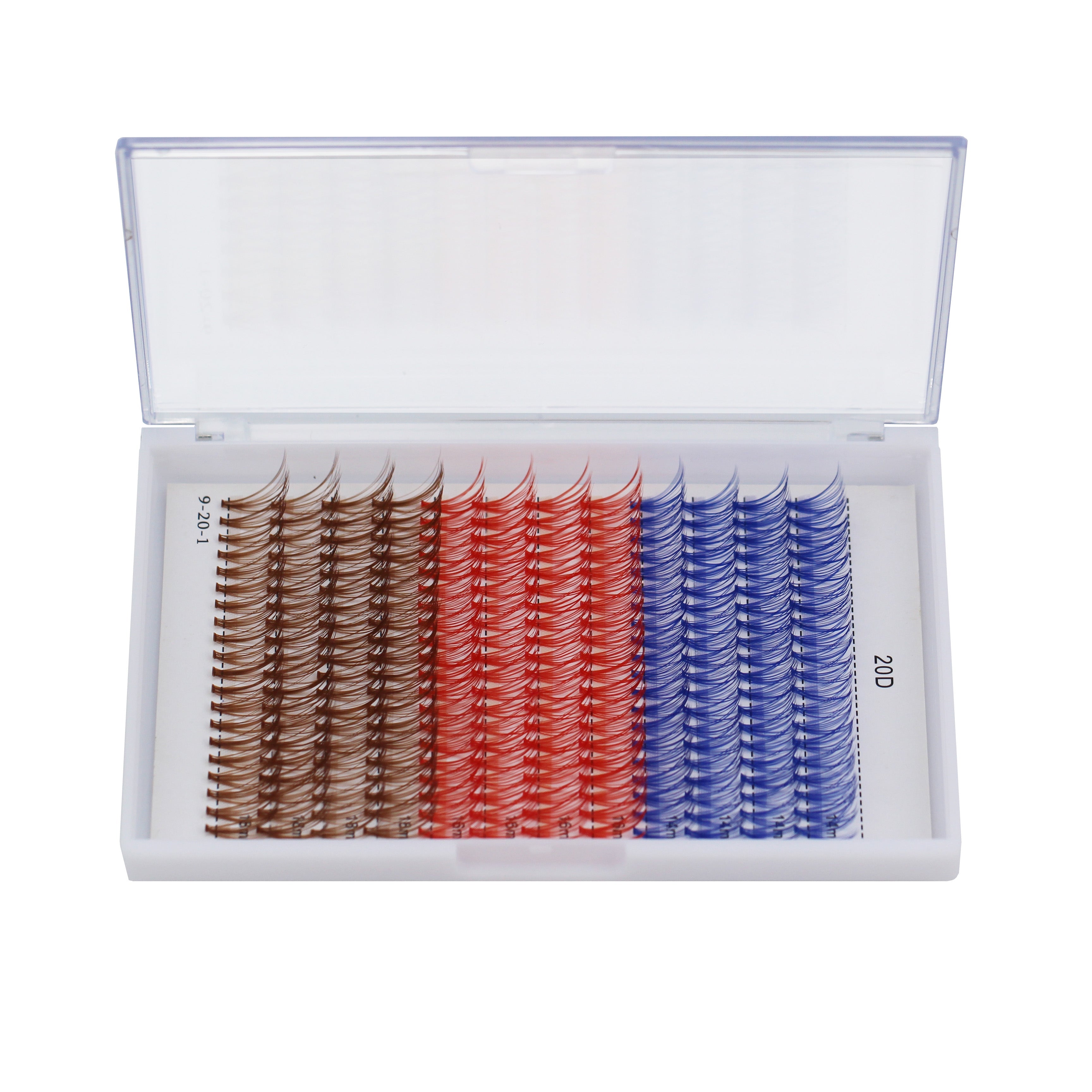 Bodermincer  20D# Color Blue+Red+Brown Mixed 14-16-18mm Mixed per Pack C Curl/D Curl/DD Culr 12 Rows 240pcs Natural Extensions Wispy Individual False Eyelashes Lash Clusters Lash Cluster Extensions