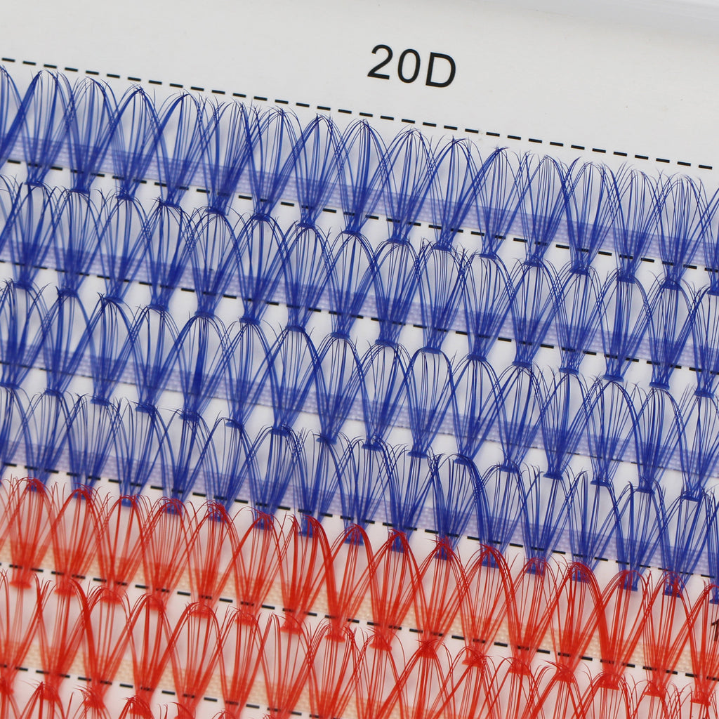 Bodermincer  20D# Color Blue+Red+Brown Mixed 14-16-18mm Mixed per Pack C Curl/D Curl/DD Culr 12 Rows 240pcs Natural Extensions Wispy Individual False Eyelashes Lash Clusters Lash Cluster Extensions