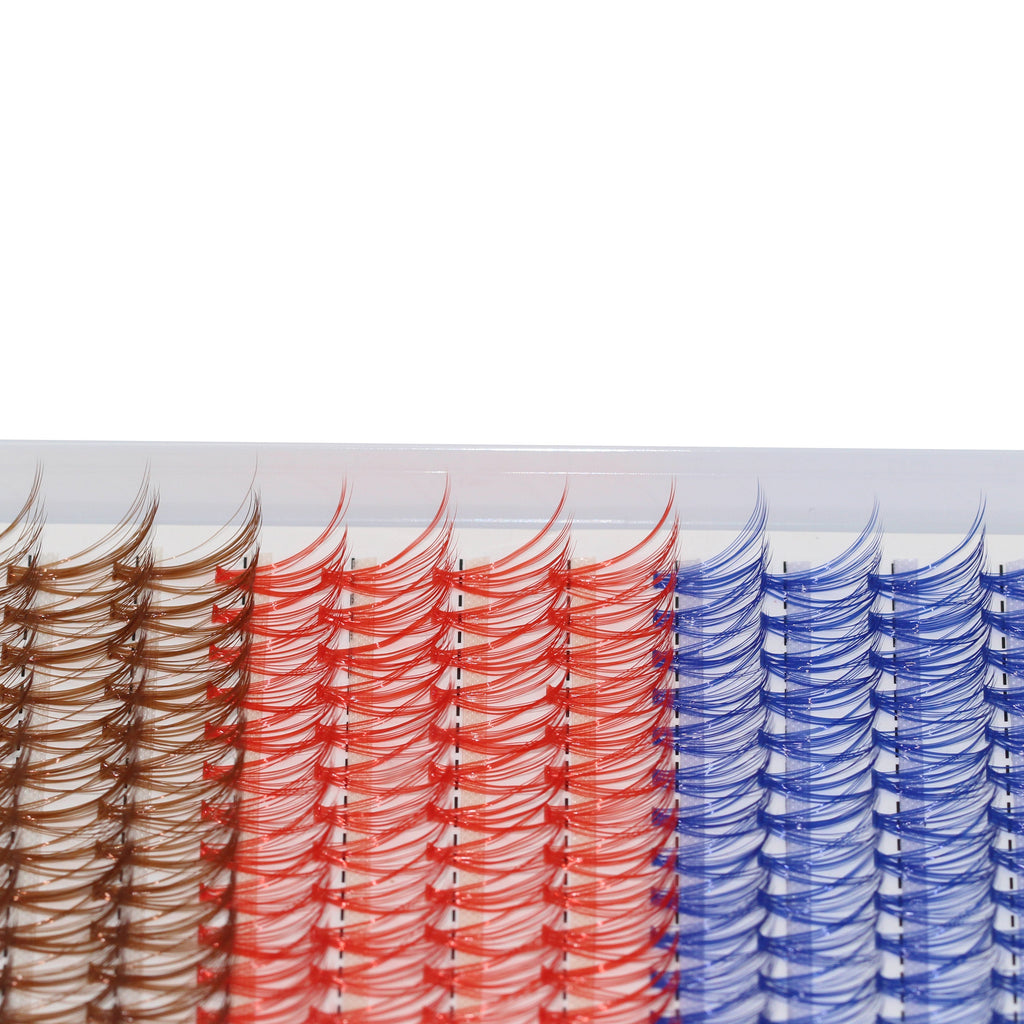 Bodermincer  20D# Color Blue+Red+Brown Mixed 14-16-18mm Mixed per Pack C Curl/D Curl/DD Culr 12 Rows 240pcs Natural Extensions Wispy Individual False Eyelashes Lash Clusters Lash Cluster Extensions