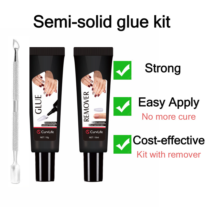 Semi-solid glue New Upgrade Super Strong Quick drying with remover kit for nails