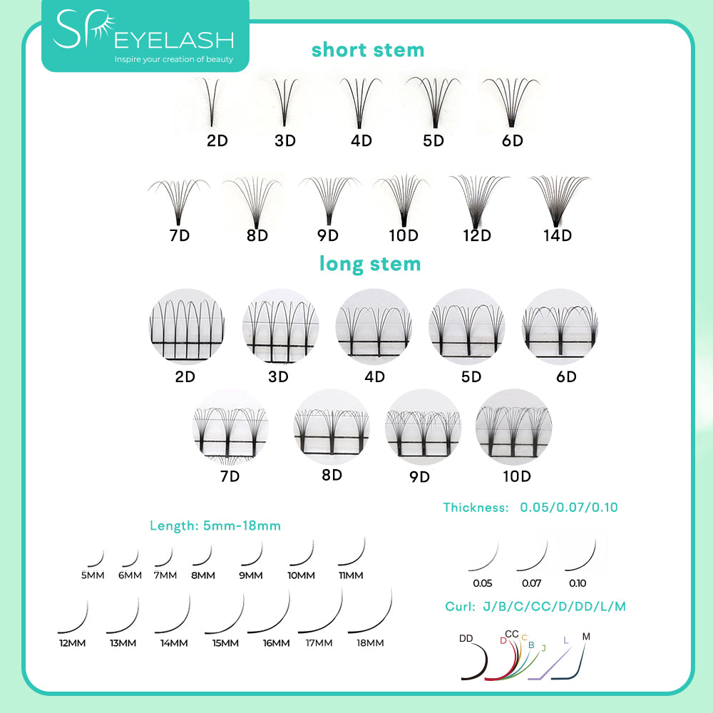 Premade Short Stem Fan Lashes 12D