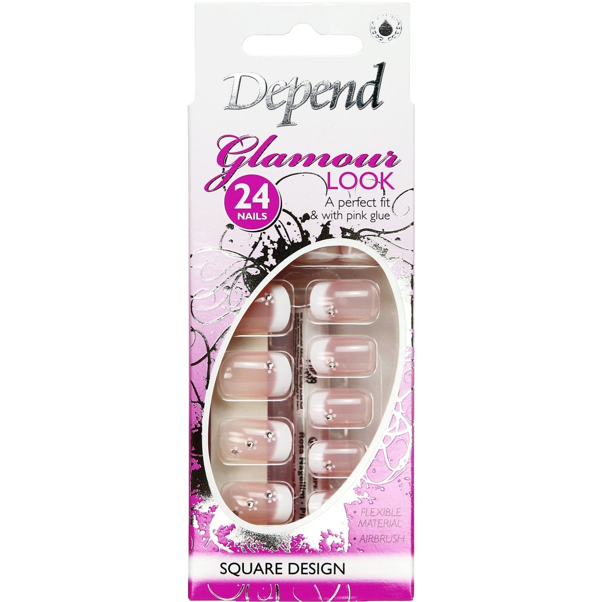 Nail Kit Glamour Look, Square Flower & Rhine Stones, Damaged Packaging Cat - C
