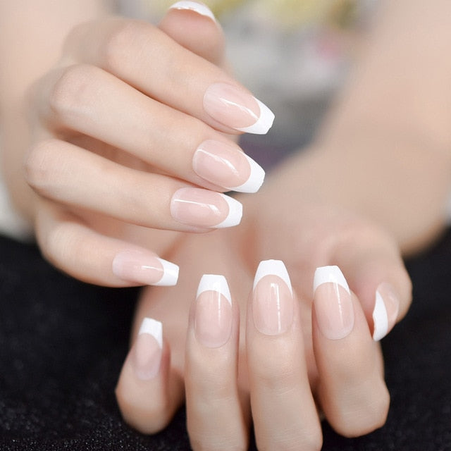 Ombre French Ballerina Fake Nail Gradeint Natural Coffin False Nails Wholesale Nails Supplier 24