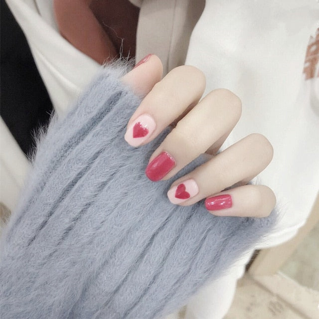 24pcs/set Fake Nails Lattice Grid Design Artificial French Multiple Colors False Nails Tips Press on Nails with Glue Sticker
